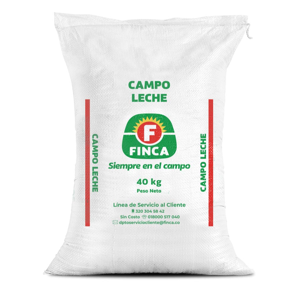 Bulto de Campo Leche Finca, concentrado para vacas lecheras, distribuido por Nutricampo en Nariño, Cauca y Valle del Cauca