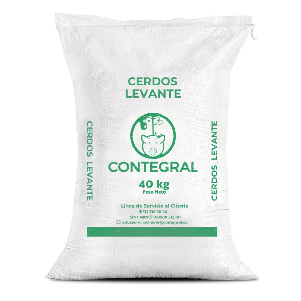 Bulto de concentrado Contegral para cerdos en levante, distribuido por Nutricampo en Nariño, Cauca y Valle del Cauca