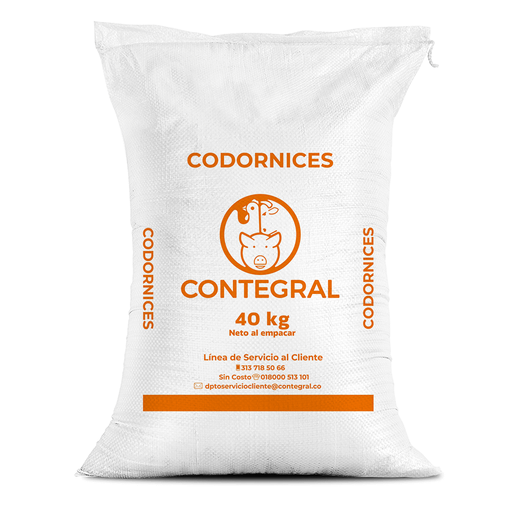 Bulto de Contegral Codornices, alimento para aves, distribuido por Nutricampo en Nariño, Cauca y Valle del Cauca