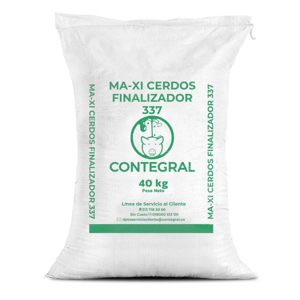 Bulto de Contegral Ma-Xi Cerdos Finalizador 337, distribuido por Nutricampo en Nariño, Cauca y Valle del Cauca