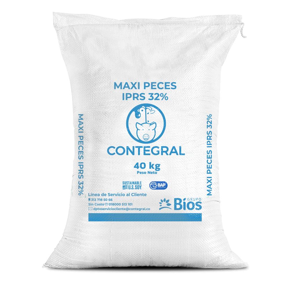 Bulto de Contegral Ma-Xi Peces IPRS 32%, distribuido por Nutricampo en Nariño, Cauca y Valle del Cauca
