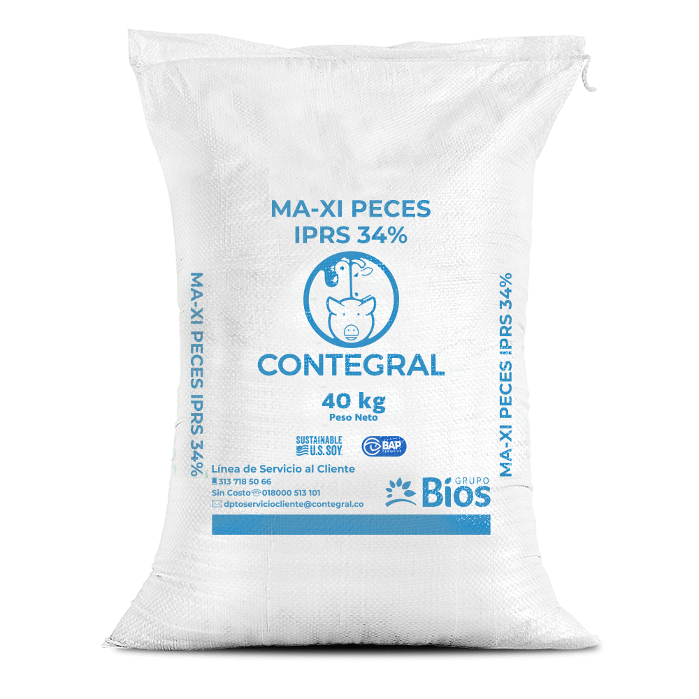 Bulto de Contegral Ma-Xi Peces IPRS 34%, distribuido por Nutricampo en Nariño, Cauca y Valle del Cauca