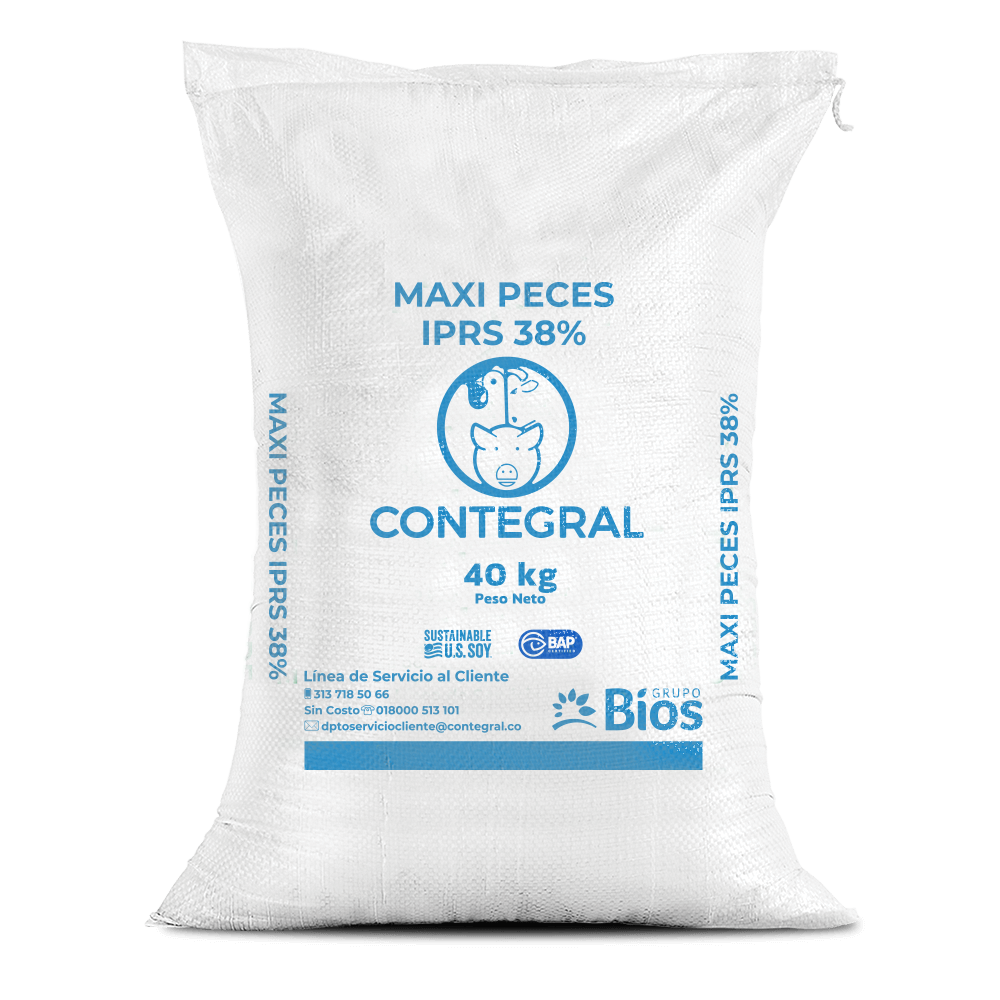 Bulto de Contegral Ma-Xi Peces IPRS 38%, distribuido por Nutricampo en Nariño, Cauca y Valle del Cauca