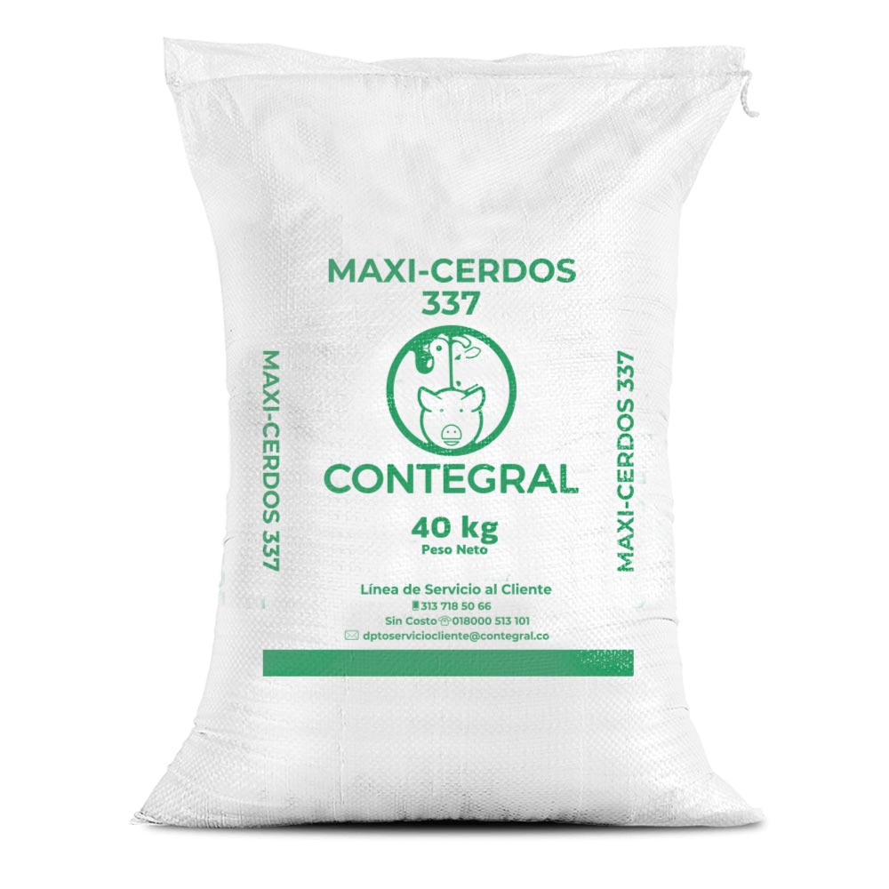 Bulto de Contegral Maxi Cerdos 337, distribuido por Nutricampo en Nariño, Cauca y Valle del Cauca