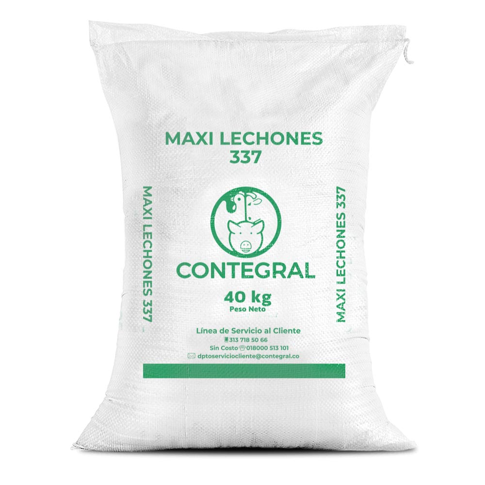 Bulto de Contegral Maxi Lechones 337, distribuido por Nutricampo en Nariño, Cauca y Valle del Cauca