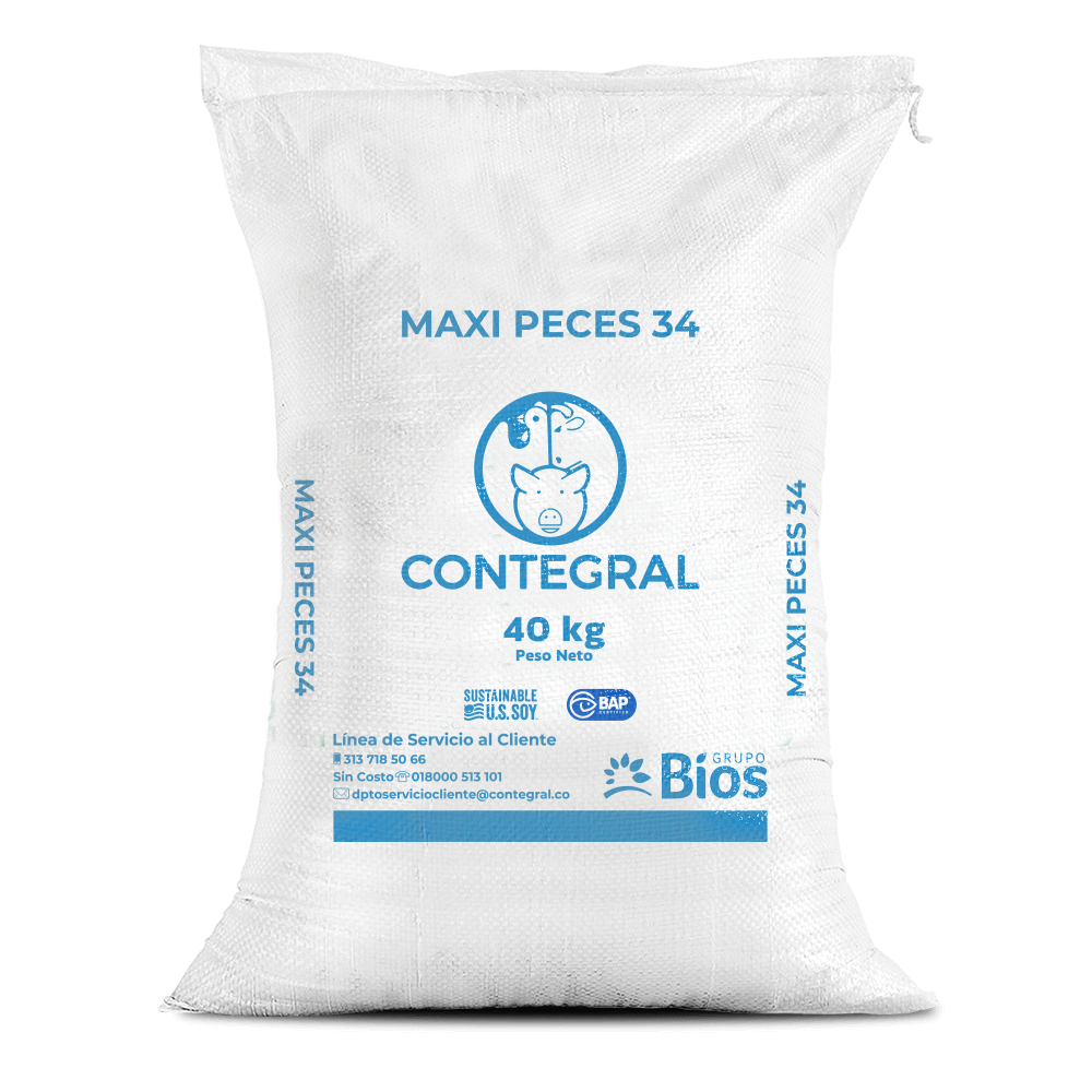 Bulto de Contegral Maxi Peces 34, distribuido por Nutricampo en Nariño, Cauca y Valle del Cauca