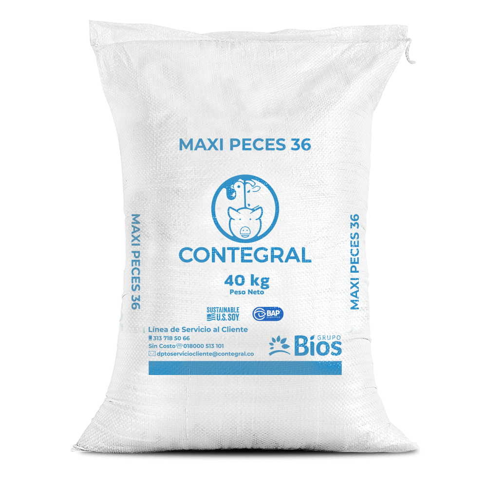 Bulto de Contegral Maxi Peces 36, distribuido por Nutricampo en Nariño, Cauca y Valle del Cauca