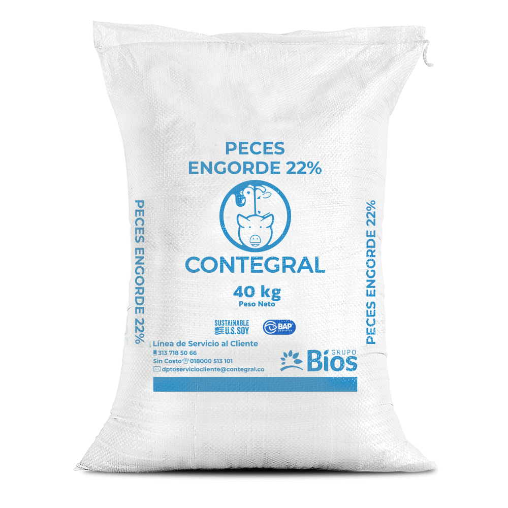 Bulto de Contegral Peces Engorde 22%, distribuido por Nutricampo en Nariño, Cauca y Valle del Cauca