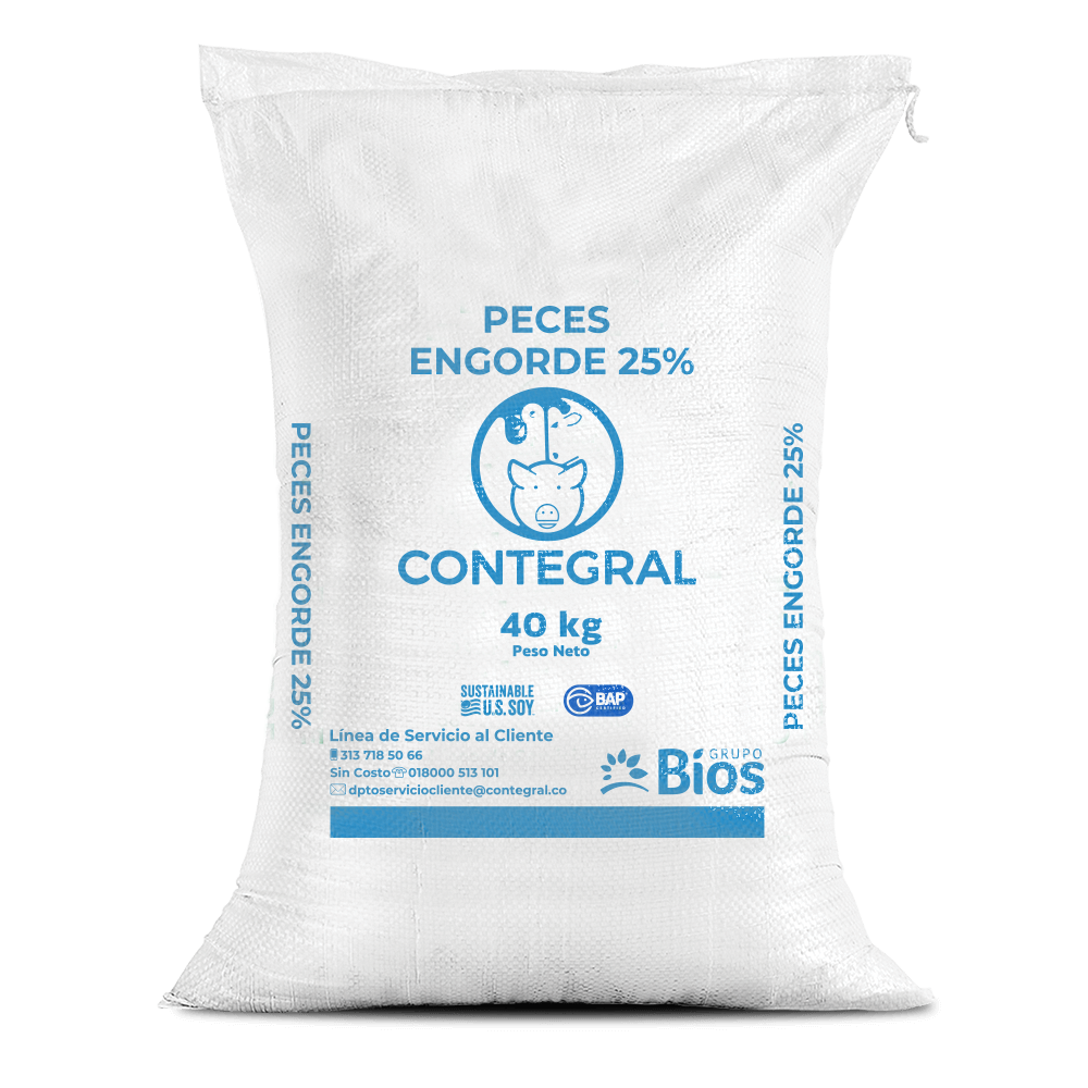 Bulto de Contegral Peces Engorde 25%, distribuido por Nutricampo en Nariño, Cauca y Valle del Cauca