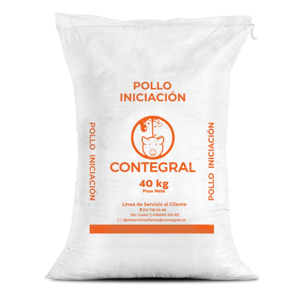 Bulto de Contegral Pollo Iniciación, alimento para aves, distribuido por Nutricampo en Nariño, Cauca y Valle del Cauca