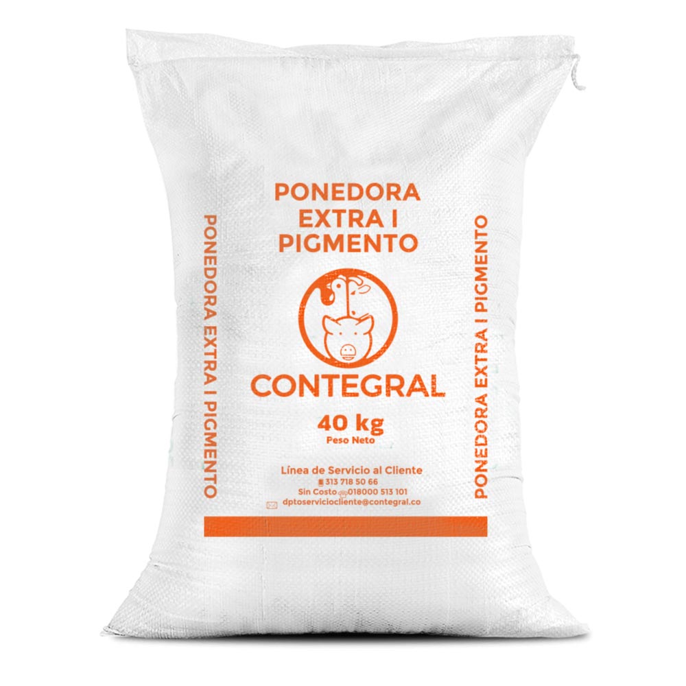 Bulto de Contegral Ponedora Extra I Pigmento, alimento para aves, distribuido por Nutricampo en Nariño, Cauca y Valle del Cauca