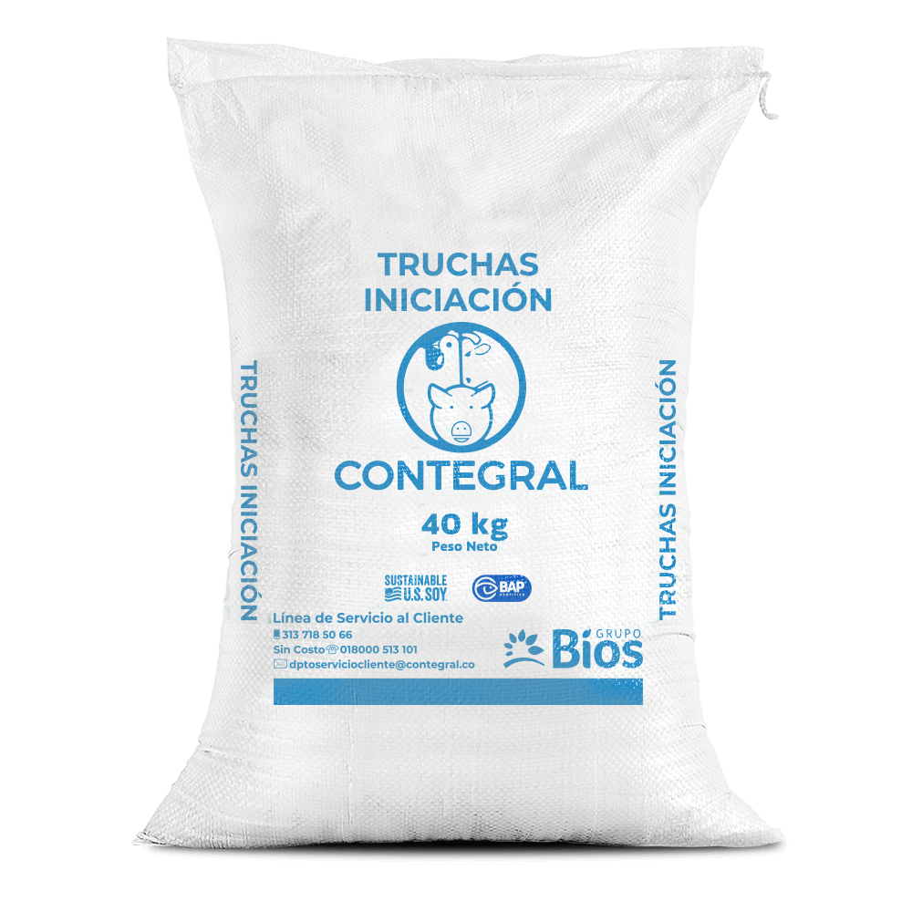 Bulto de Contegral Truchas Iniciación, distribuido por Nutricampo en Nariño, Cauca y Valle del Cauca