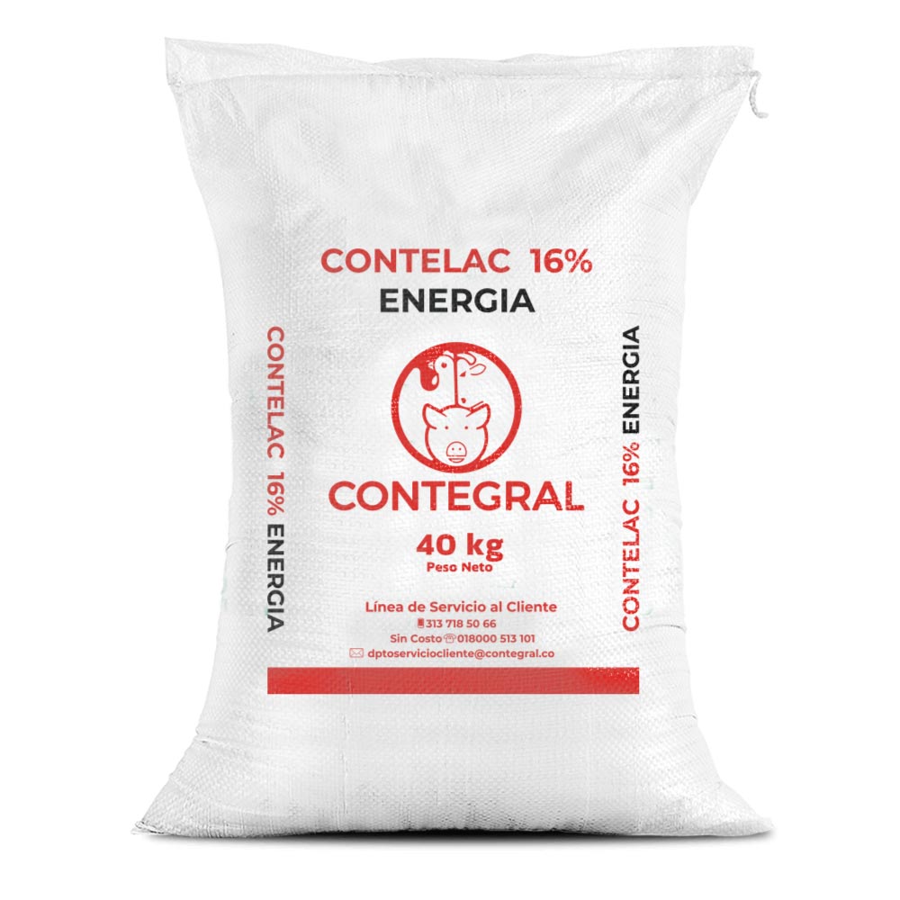 Bulto de Contelac 16% Energía Contegral de 40 kg, concentrado para vacas lecheras, distribuido por Nutricampo en Nariño, Cauca y Valle del Cauca
