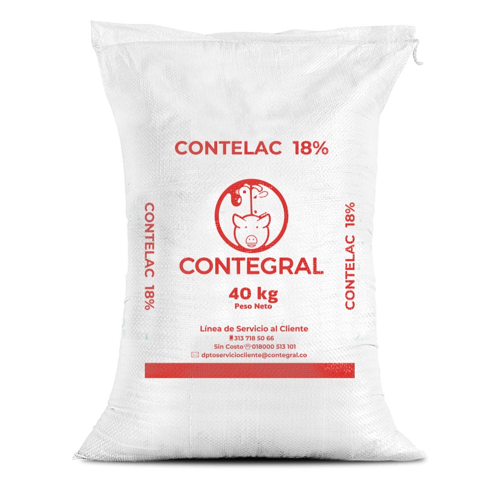 Bulto de Contelac 18% Contegral para ganado de leche, distribuido por Nutricampo en Nariño, Cauca y Valle del Cauca