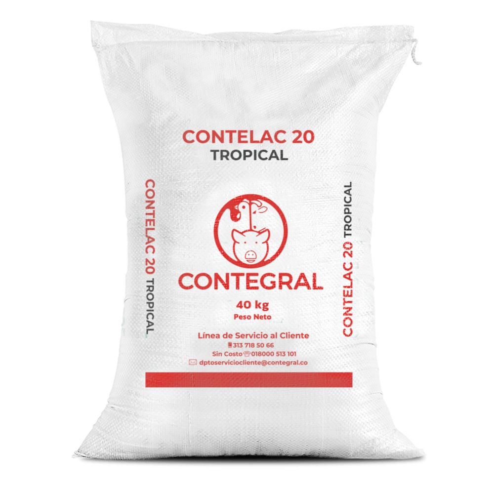 Bulto de Contelac 20 Tropical Contegral de 40 kg, concentrado para ganado de trópico bajo, distribuido por Nutricampo en Nariño, Cauca y Valle del Cauca