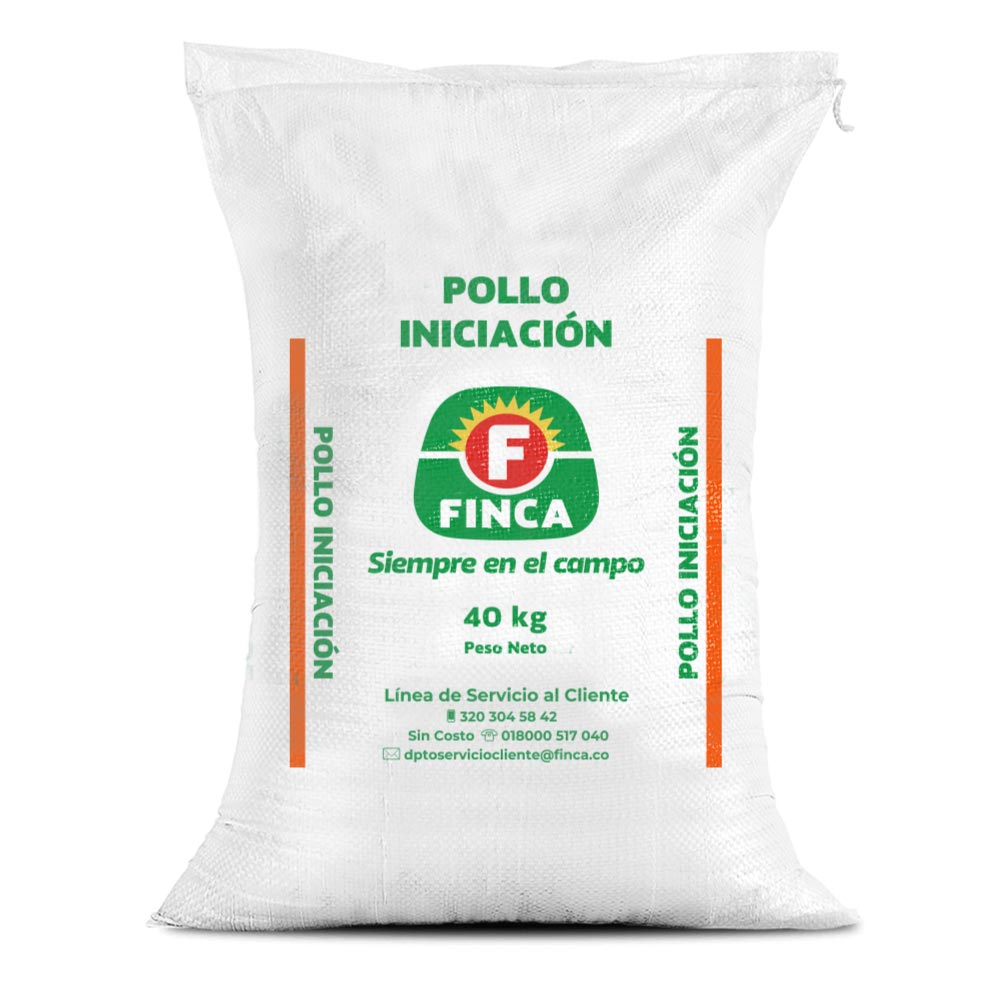 Bulto de Finca Pollo Iniciación de 40 kg, concentrado de arranque línea estándar, distribuido por Nutricampo en Nariño, Cauca y Valle del Cauca