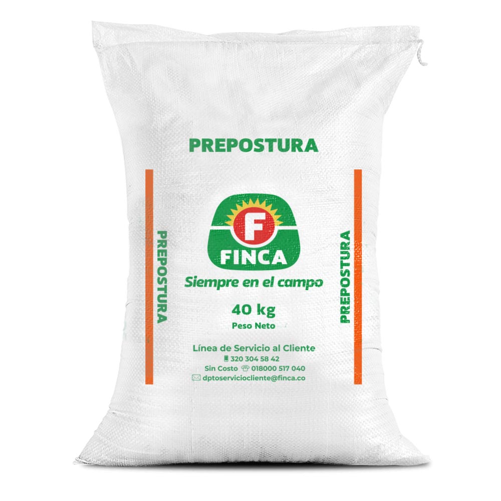 Bulto de Finca Prepostura de 40 kg, concentrado de transición a la postura para gallinas, distribuido por Nutricampo en Nariño, Cauca y Valle del Cauca