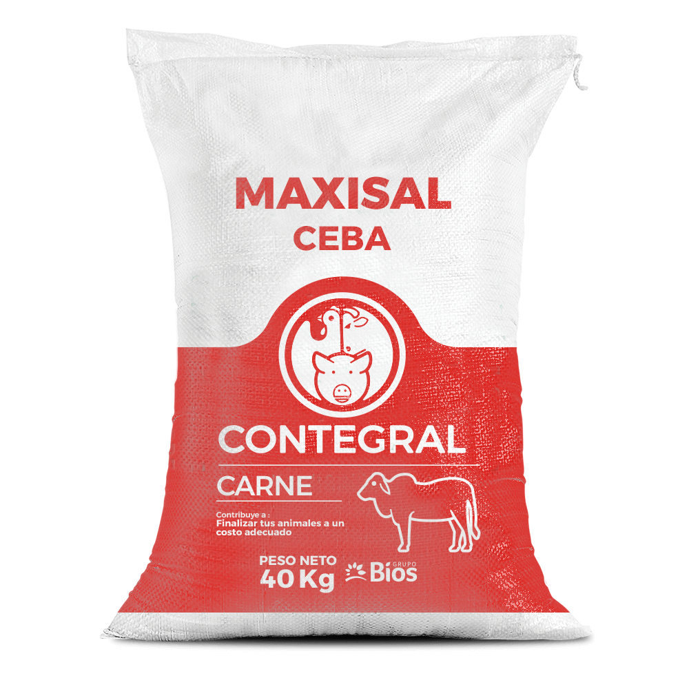 Bulto de Maxisal Ceba Carne Contegral de 40 kg, distribuido por Nutricampo en Nariño, Cauca y Valle del Cauca