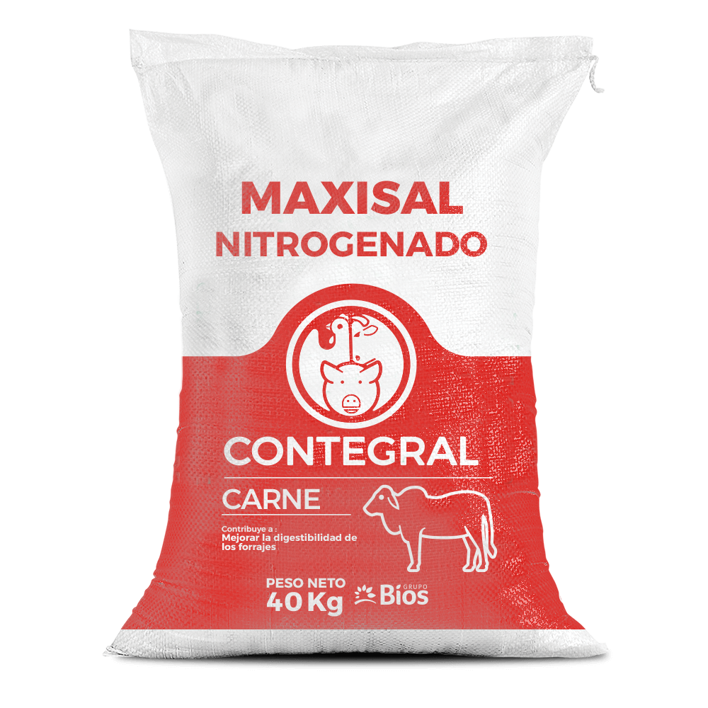 Bulto de Maxisal Nitrogenado Carne Contegral de 40 kg, distribuido por Nutricampo en Nariño, Cauca y Valle del Cauca