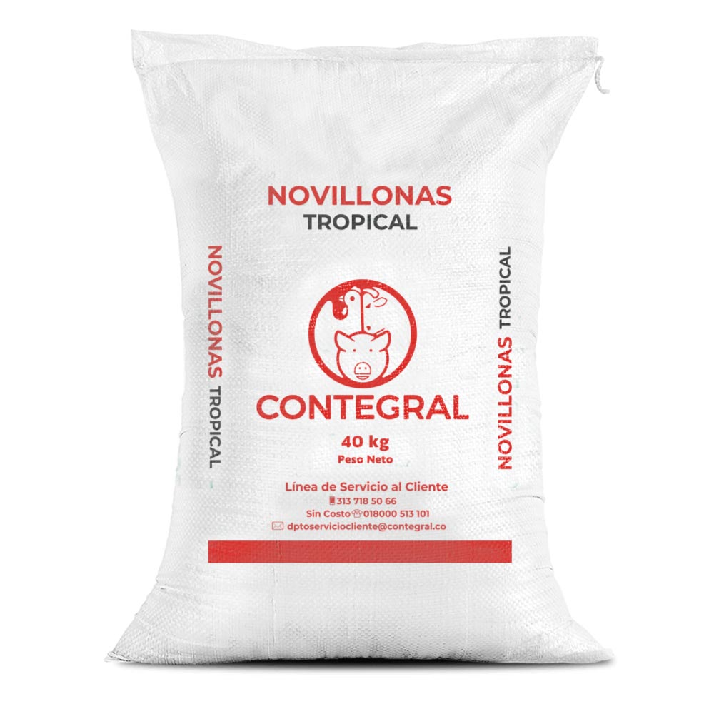 Bulto de Novillonas Tropical Contegral de 40 kg, concentrado para levante de novillas en trópico bajo, distribuido por Nutricampo en Nariño, Cauca y Valle del Cauca