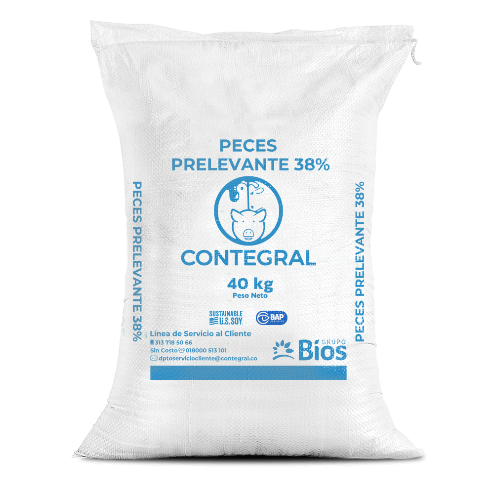 Bulto de Peces Prelevante 38%, distribuido por Nutricampo en Nariño, Cauca y Valle del Cauca