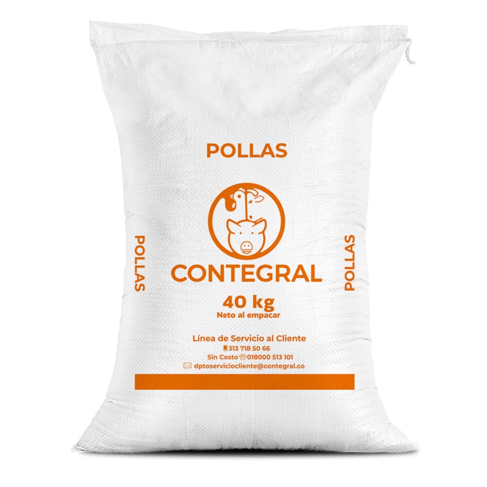 Bulto de Contegral Pollas, alimento para aves, distribuido por Nutricampo en Nariño, Cauca y Valle del Cauca