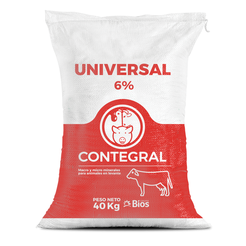 Bulto de Universal 6% Contegral de 40 kg, sal mineralizada para bovinos, distribuido por Nutricampo en Nariño, Cauca y Valle del Cauca
